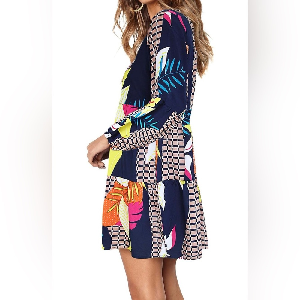 Amoretu Women Summer Tunic Dress V Neck Casual Loose Flowy Swing Shift Dresses